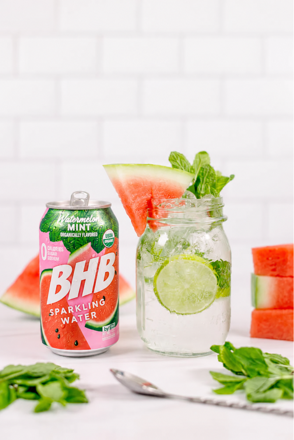 Watermelon mint sparkling water served over ice
